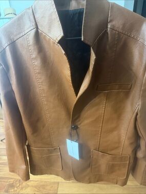 Men's Tan Bomber-Style Leather Jacket